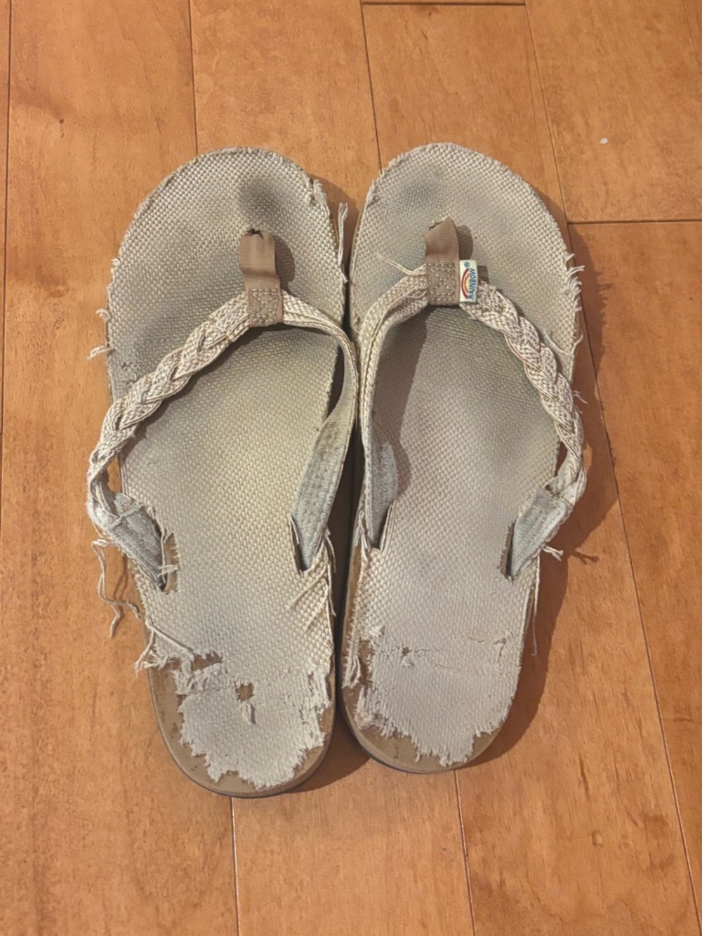 Braided Rainbow Hemp Sandals in Light Tan